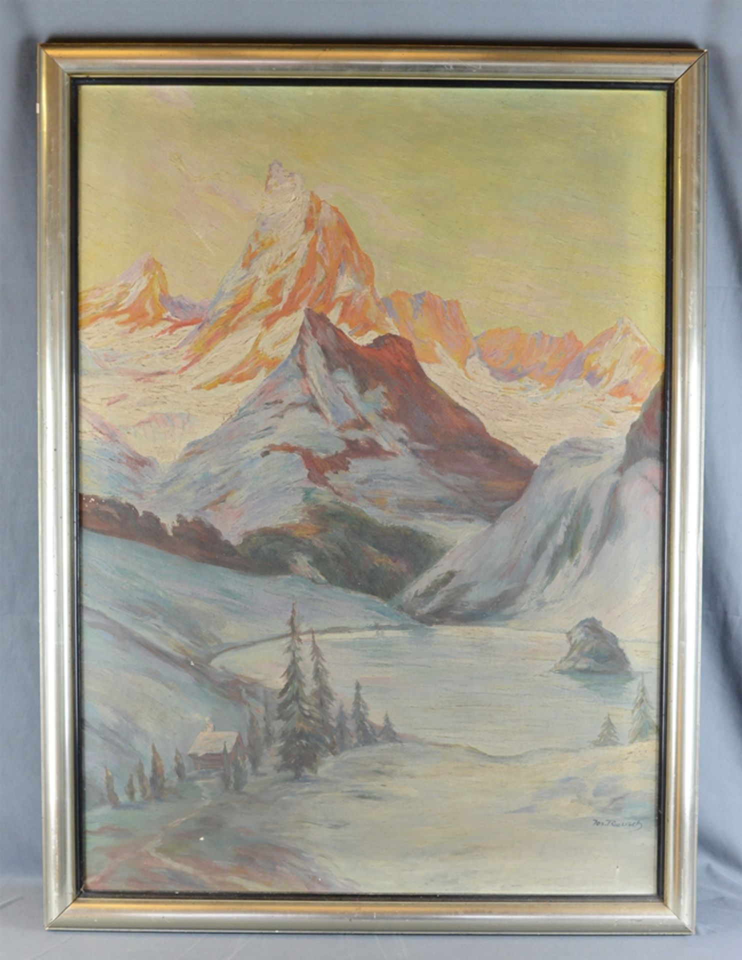 Reusch, Josef (1887 Lechernich - 1976 Wiesbaden) "Matterhorn", im Schnee, im Vordergrund Tannen
