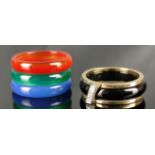 Wechselring, mittig drei Brillanten, Vintage, Ringe zum Wechseln in schwarz/grün/rot und blau, 3,3g,