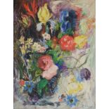 Schneider, R. (20. Jahrhundert) "Blumenbouquet", mit Rosen, Tulpen und weiteren Blumen, pastöser