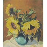 Blozynski, P. (20. Jahrhundert) "Sonnenblumen" in kugelförmiger Vase, rechts unten signiert, Öl