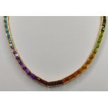 Collier, Regenbogen-Verlauf, mit 30 Schmucksteinen im Treppenschliff, unter anderem Citrine,