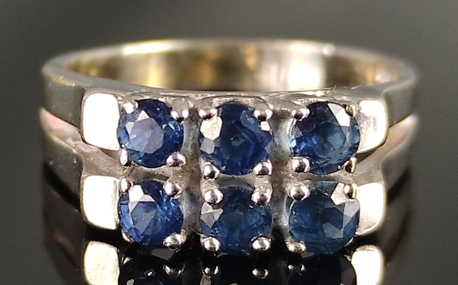 Saphirring, in zwei Reihen insgesamt 6 Saphire, 585/14K Weißgold, 5,6g, Größe 53Sapphire ring, in - Bild 2 aus 5