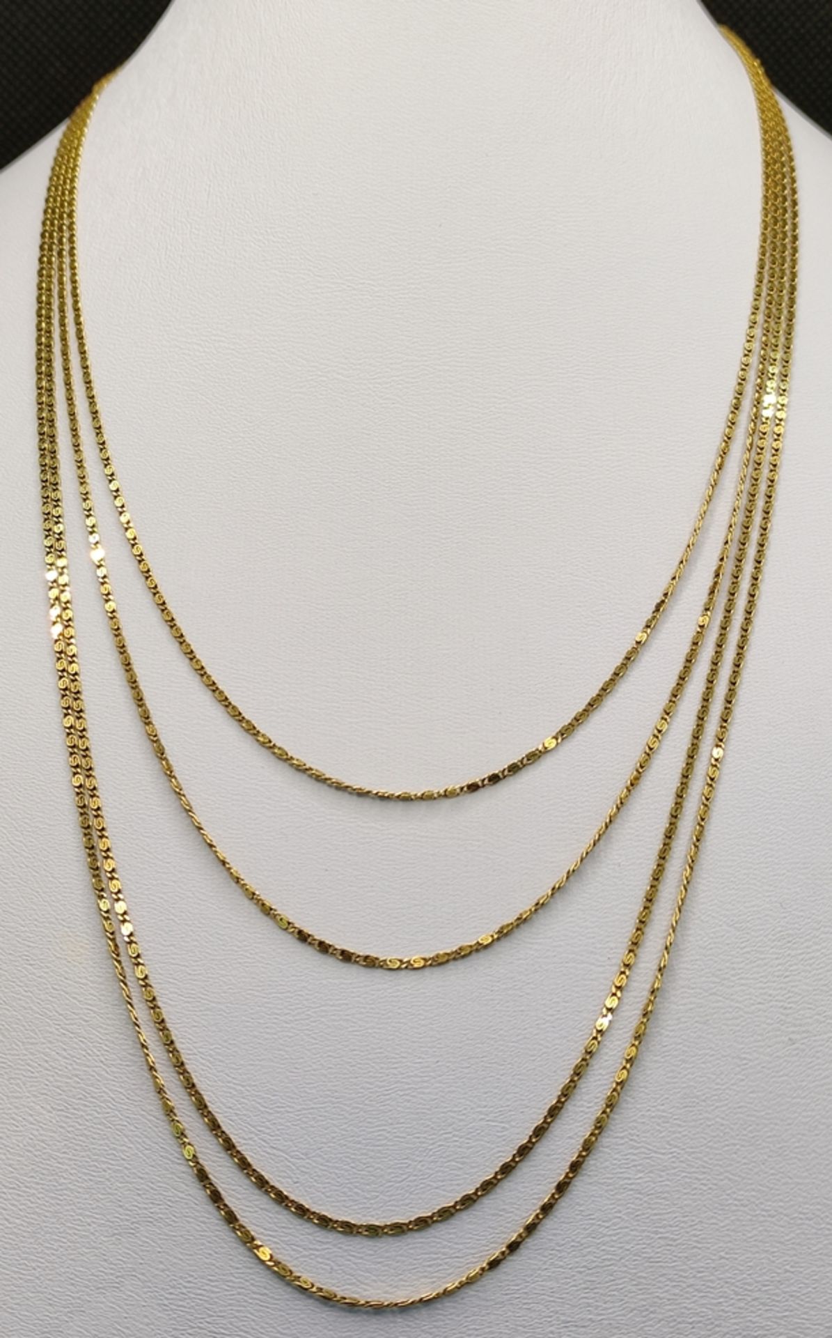 Lange Kette, fein, mäanderndes Muster, 2-oder 4-fach zu tragend, 585/14K Gelbgold, 9,1g, Länge - Image 2 of 4