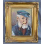 Künstler des 20. Jahrhunderts, "Portrait eines älteren Mannes/Seemannes", Pfeife rauchend, rechts