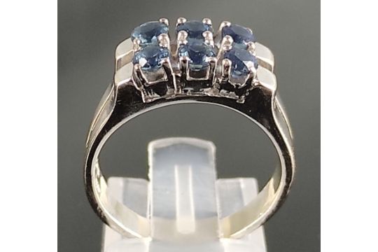 Saphirring, in zwei Reihen insgesamt 6 Saphire, 585/14K Weißgold, 5,6g, Größe 53Sapphire ring, in - Bild 4 aus 5