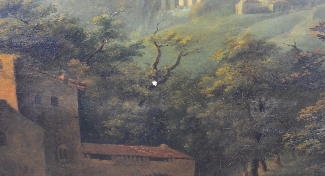 Landschaftsmaler (19. Jahrhundert) "Südliche idyllische Landschaft", im Vordergrund Ziegen, rechts - Image 3 of 8