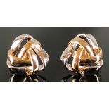 Paar Ohrstecker, dreieckige „Knoten“, 585/14K Weißgold/Gelbgold, 3,3g, Schauseite ca. 1,5cmPair of