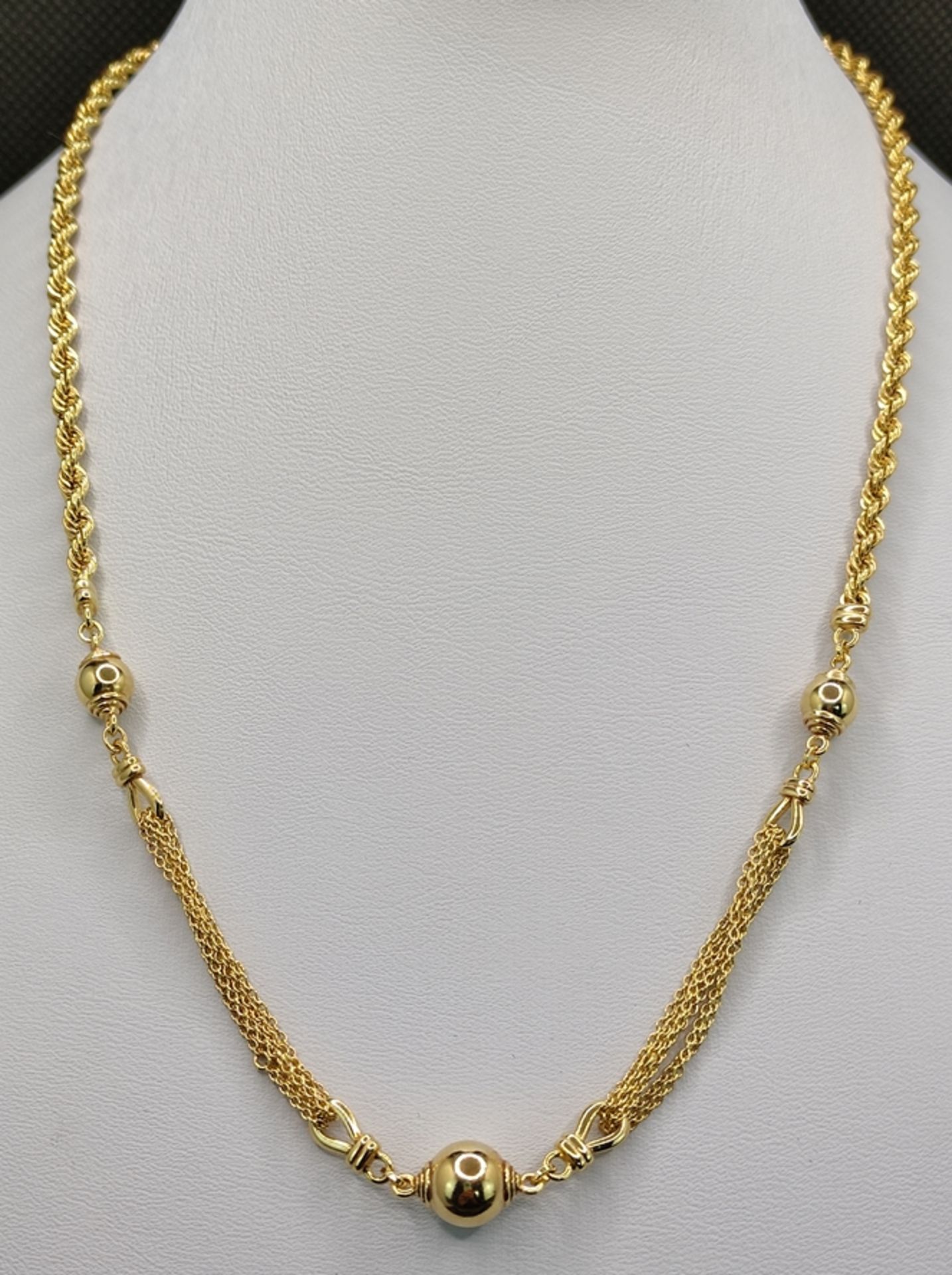 Kordelkette mit Kugelelementen, 585/14K Gelbgold, 10,72g, Länge 42cm, Abrieb an einer KugelCord - Image 2 of 3