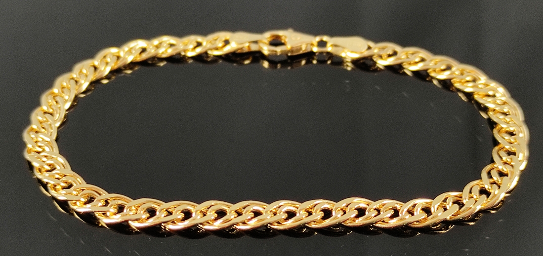 Armband, feine ineinandergreifende ovale Elemente, 585/14K Gelbgold, Goldschmiedemarke "FBM" für