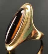 Ring mit länglichem Rauchquarz, 585/14K Gelbgold, 4,6g, Größe 54Ring with elongated smoky quartz,