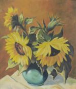 Blozynski, P. (20. Jahrhundert) "Sonnenblumen" in kugelförmiger Vase, rechts unten signiert, Öl
