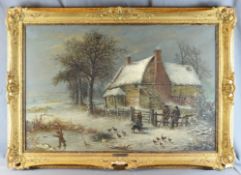 Stone, William (1842 - 1913 England) "Winterlandschaft" mit Hütte und Personenstaffage beim