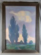 Heydt, Anton (20. Jahrhundert, Rheinhessisch) "Landschaft" mit weitem Himmel und drei Zypressen,