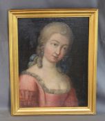 Porträtist (18. Jahrhundert) "Edeldame" mit rosa Kleid und Ohrhängern, 18. Jahrhundert, Öl auf