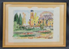 Einhart, Karl (1884 - 1967 Konstanz) "Mainau", Schloss Mainau mit Garten, aquarellierte Zeichnung