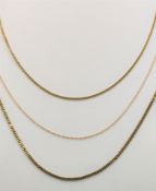 3 necklaces, two yellow gold 333/8K, together 5,4g, length 56cm and 38cm, and another fine chain ye