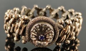 Armband, mittig Muschelelement mit kleinen Perlen und blauem Schmuckstein, ausziehbares Band, Silbe