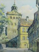 Böhme, Hans (1905-1982 Rothenburg ob der Tauber) "Ansicht Rothenburg", Druck, Passepartout, 40x30cm