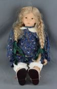 Puppe, AR (Rosa Adami) M. Steiff 93 2, 114/300, Kopf und Glieder aus Porzellan, Torso aus Leder, Ec