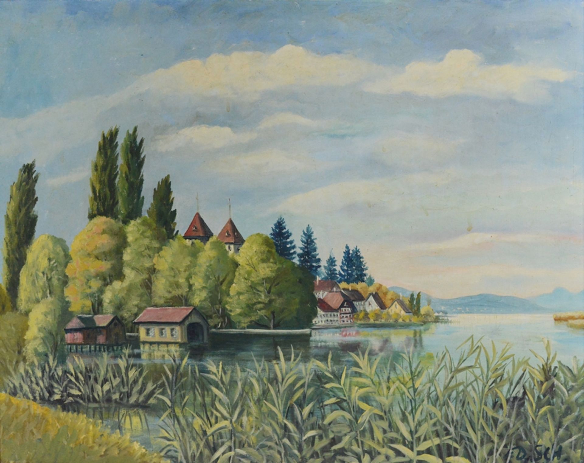 Maler des 20. Jahrhunderts, "Gottlieben", Bodenseeansicht, rechts unten signiert "Ed.Sch.", wohl fü