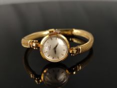 Damenarmbanduhr, Omega, rundes Ziffernblatt mit Gold-Indizes, Durchmesser 17mm, feines Band, rückse