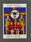 Gilbert & George, Kunst-Postkarte mit eigenhändigen Unterschriften, zeigt ein Kunstwerk von Gilbert