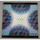 Vasarely, Grafik Kunstdruck (Op-Art Hochglanz) mit eigenhändiger Unterschrift, 1975 (das Original-K