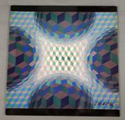 Vasarely, Grafik Kunstdruck (Op-Art Hochglanz) mit eigenhändiger Unterschrift, 1975 (das Original-K