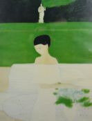Brasilier, André (1929 Saumur, Frankreich) "Frau mit schwarzem Haar", in Garten stehend, Kunstdruck