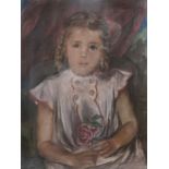 Liske, Erika (Anfang 20. Jahrhundert) "Kleines Mädchen mit Rosen", Pastellkreide, rechts unten sign