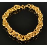 Armband mit runden mattierten und polierten Gliedern im Wechsel, Gelbgold 750/18K, mit Federringver