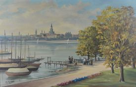 Moser, F. (20. Jahrhundert) "Seestraße Konstanz" Blick auf das Münster, links unten signiert, Öl au