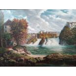 Meyer, Eugen (20. Jahrhundert) "Rheinfall Schaffhausen", Öl auf Leinwand, rechts unten signiert und