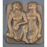 Kluth, Karl (1898 Halle an der Saale - 1972 Hamburg) "Zwei Frauen", Bronzehohlguss Relief, Gießerei