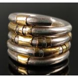 Moderner Ring als Spirale gearbeitet, Silber 925 mit goldenen Elementen, 24,2g, Größe 54-55