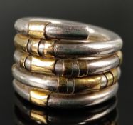 Moderner Ring als Spirale gearbeitet, Silber 925 mit goldenen Elementen, 24,2g, Größe 54-55
