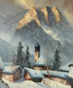 Hezinger, Adolf (1933 Kaiserslautern) zugeschrieben, "Winterlandschaft", mit Bergmassiv, davor vers