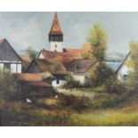 Messmer, Gerhard (1931 Arnsberg) "Dingelsdorf", mit Kirchturm von St. Nikolaus, rechts im Hintergru