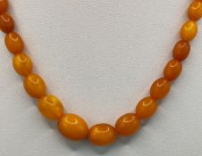 Amber necklace, butterscotch, olives in gradient from 5mm - 12mm, spring ring clasp, length 39,5cm,