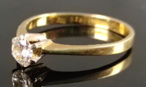 Diamond-ring, diamond setting, diamond 0,32ct, yellow gold 750/18K, 2,7g, size 58