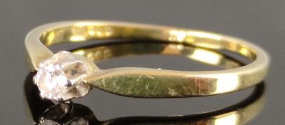 Brillant-Ring, Brillant ca. 0,09ct, Gelbgold 585/14K, gepunzt mit Adler, 1,6g, Größe 55