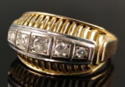 Brillant-Ring mit 6 Brillanten, zusammen um 0,25ct, Vintage, 70er Jahre, 585/14K Weiß- und Gelbgold