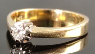 Brillant-Ring, mittig Brillant um 0,10ct, 585/14K Weißgold/Gelbgold, 2,7g, Größe 52