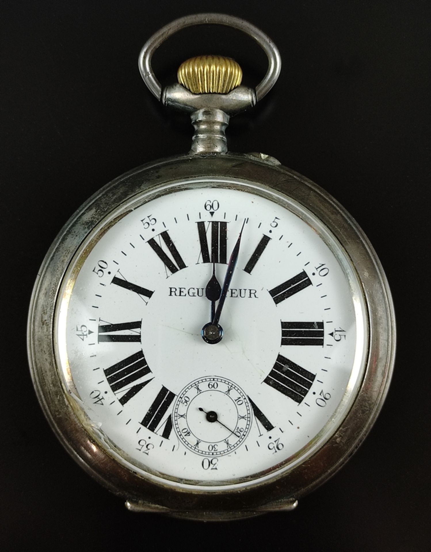 Große Taschenuhr/Eisenbahner-Uhr, "Regulateur" mit kleiner Sekunde, Ziffernblatt mit römischen Ziff