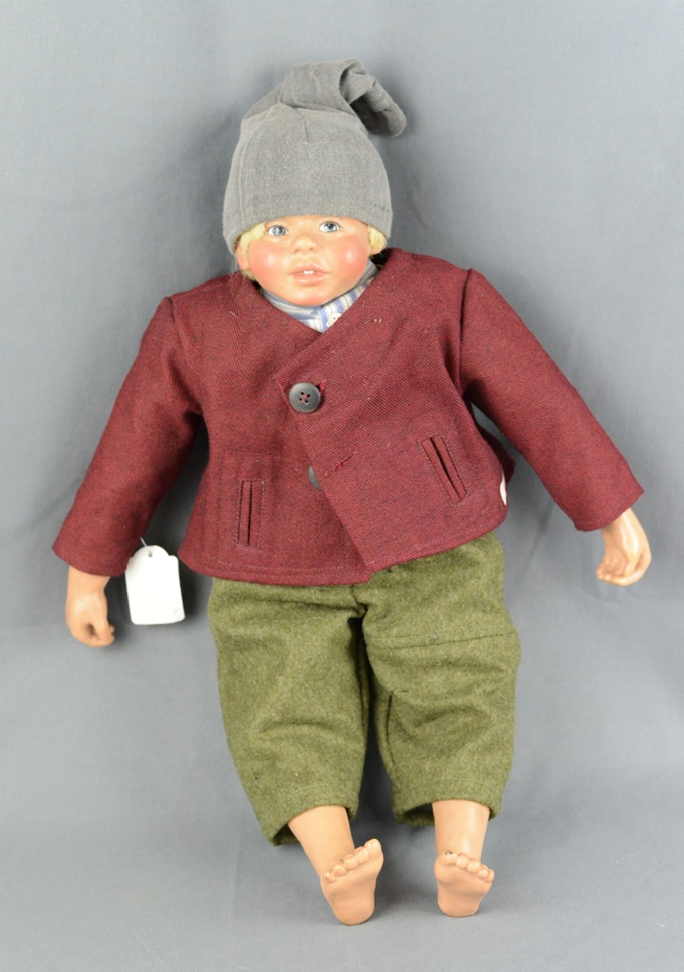 Doll, Sigikid, 24684, 18/500, boy in green pants and a red jacket, short blond human hair, height c