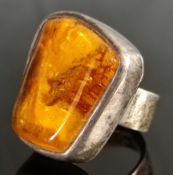 Large amber ring, silver 925, size amber approx. 2,7x2,2cm, 26,8g, size 55