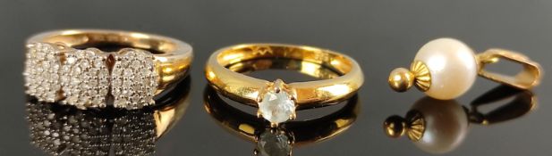 Jewelry lot, 3 pieces, consisting of a ring, yellow gold 375/9K, with small diamonds, total 0,30ct,