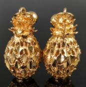 Ohrstecker als Ananas, 585/14K Gelbgold, 3,6g, Ohrmuttern Gelbgold 333/8K, 0,3g, Länge 28mm