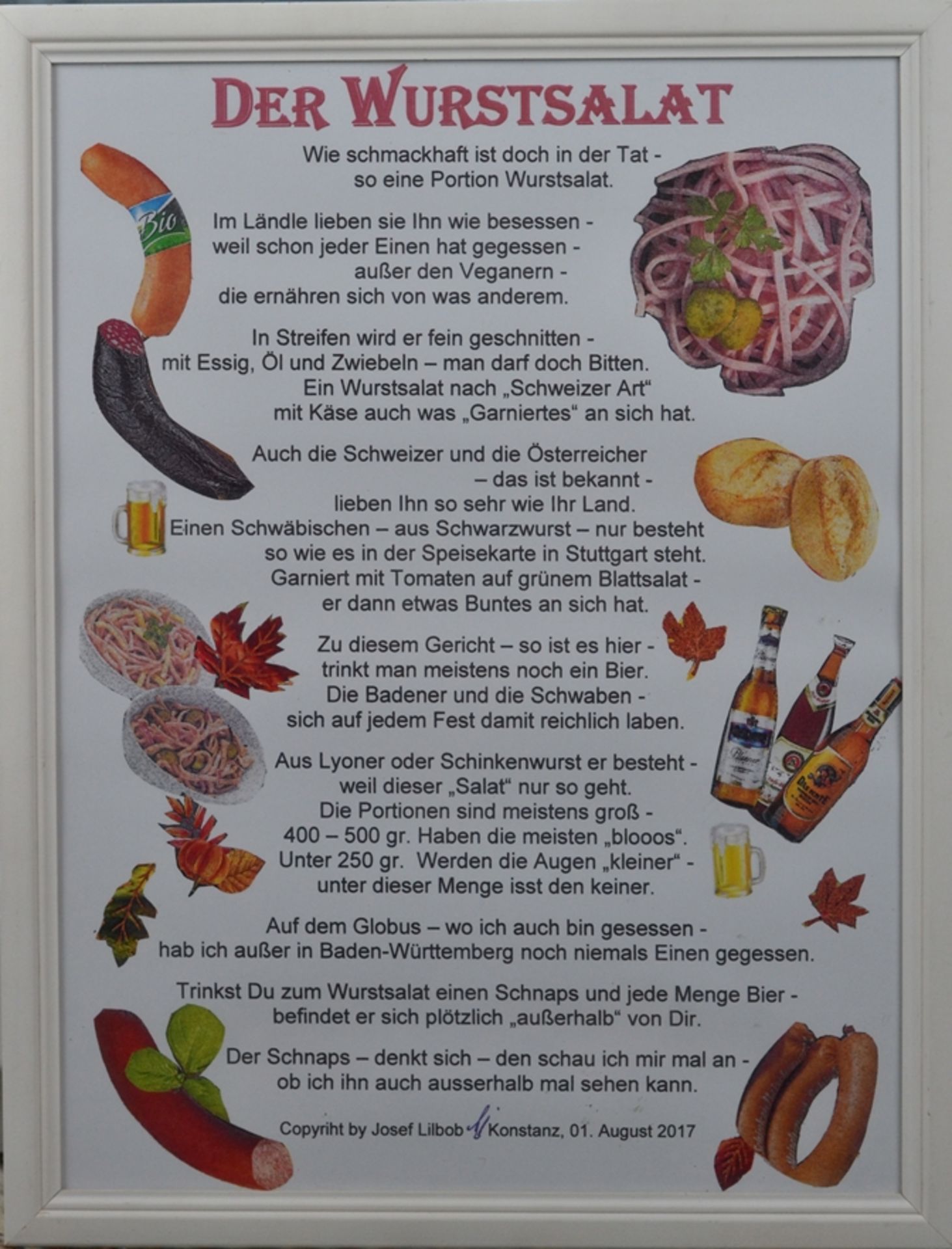 Lilbob, Josef (21. Jahrhundert, Konstanz) "Wurstsalat", Gedicht über den Wurstsalat, Digitaldruck, 