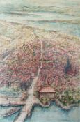 Schulte, C.W. (20. Jahrhundert) "Ansicht Konstanz", große Stadtansicht aus der Vogelperspektive, Mi